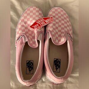 VANS Pink And White Checkered Slip On Shoes Youth Junior Size 6